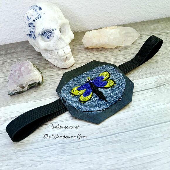 Hand Embroidered Dragonfly Eye Patch, Vision Accessory, Ocular Aid, Costume - Picture 1 of 4